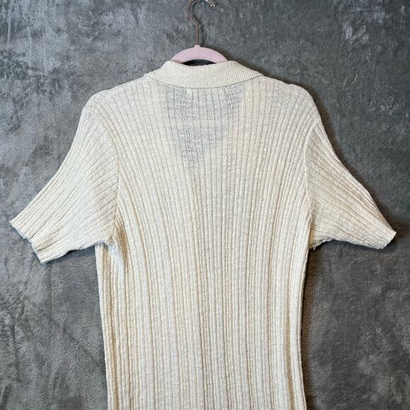 Free People Beach Size Large Riding Waves Knit Midi Dress Button Down Cream - Picture 6 of 8